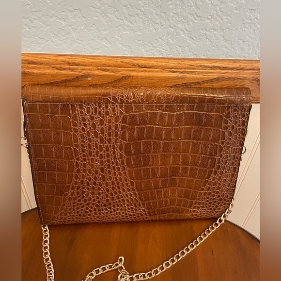 Vintage Crocodile Embossed‎ Brown Clutch Crossbody Bag - Picture 3 of 9